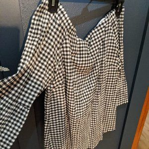 Off the Shoulder Black and White Gingham Blouse